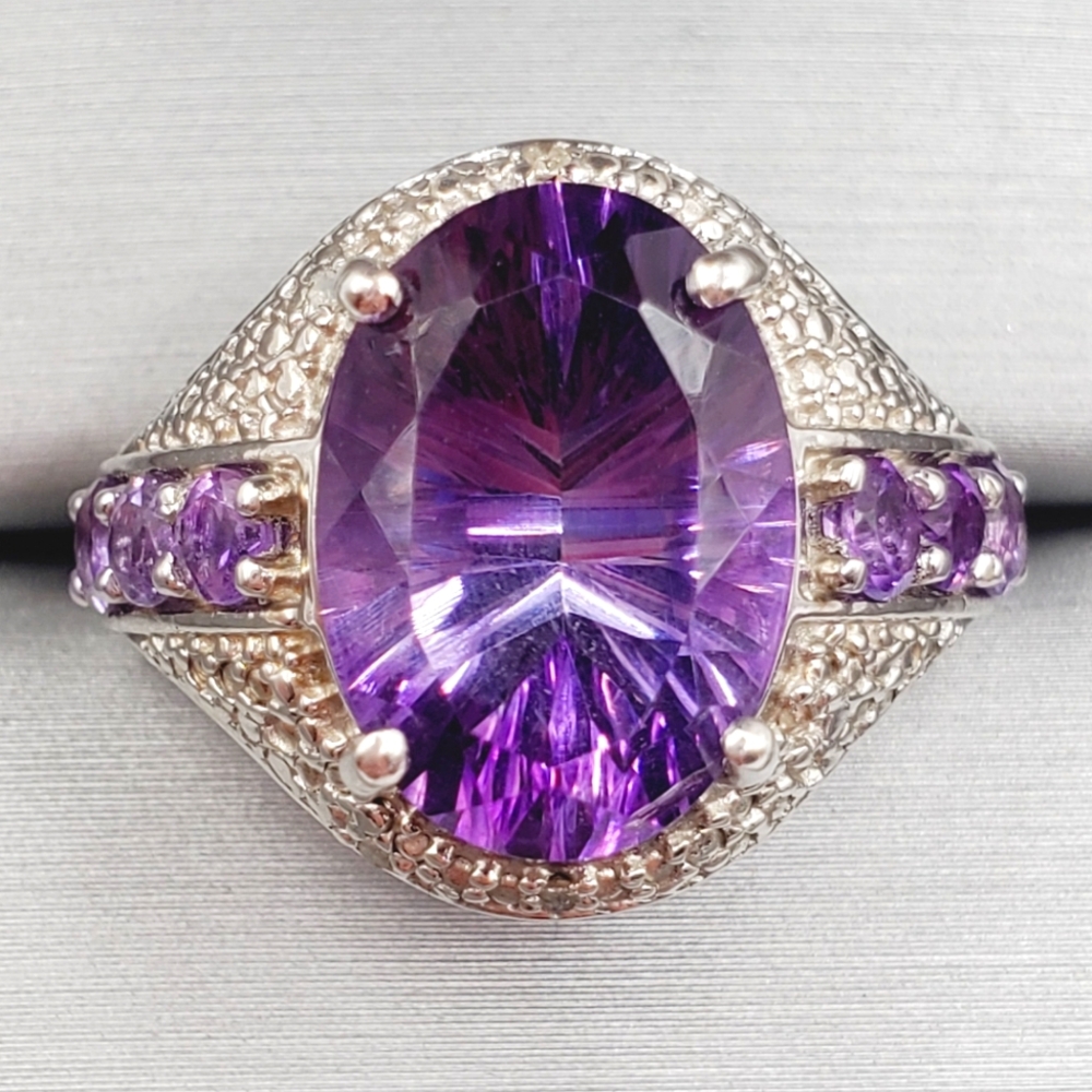 925 Sterling Silver Ring Amethyst Ring Purple Ring Oval Statement Ring s…